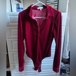 Fletch by Joelle Fletcher velvet burgundy bodysuit.  Size Small